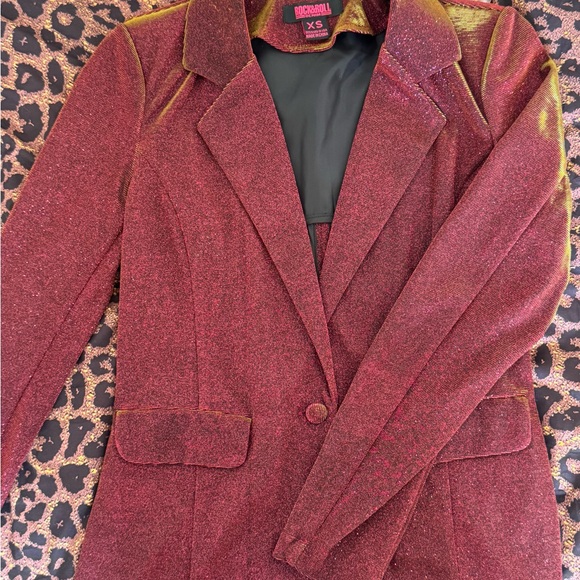 Rock & Roll Cowgirl Jackets & Blazers - Rock & Roll Denim Blazer Jacket - Women's Sparkling Burgundy XS